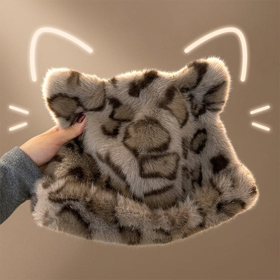 Chapeau Imprimé Léopard Peluche Oreille De Chat