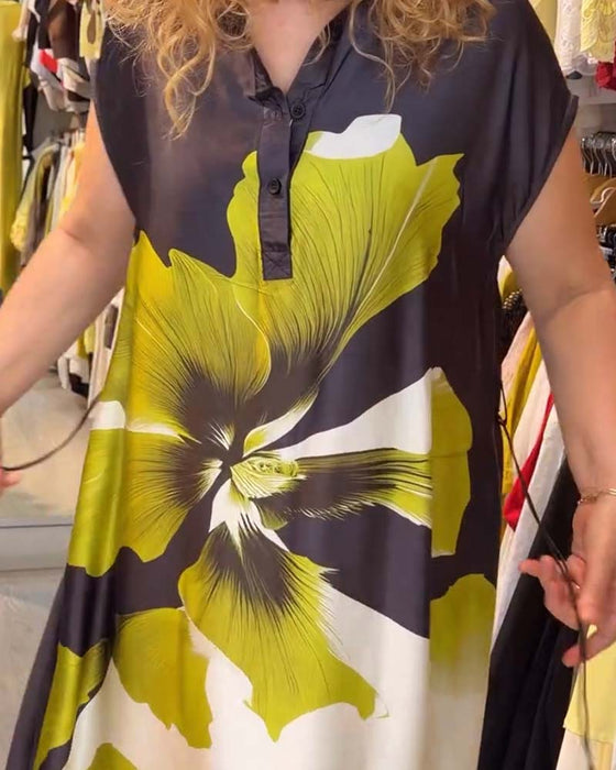 Robe Revers Col V Florale Lâche