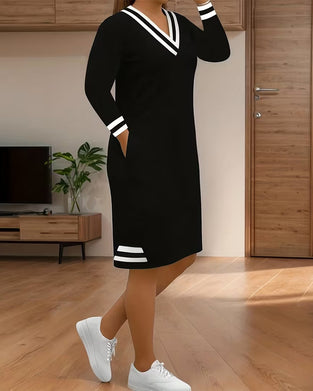 Robe Color-Block Rayée Col V