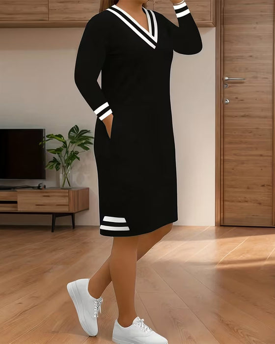 Robe Color-Block Rayée Col V