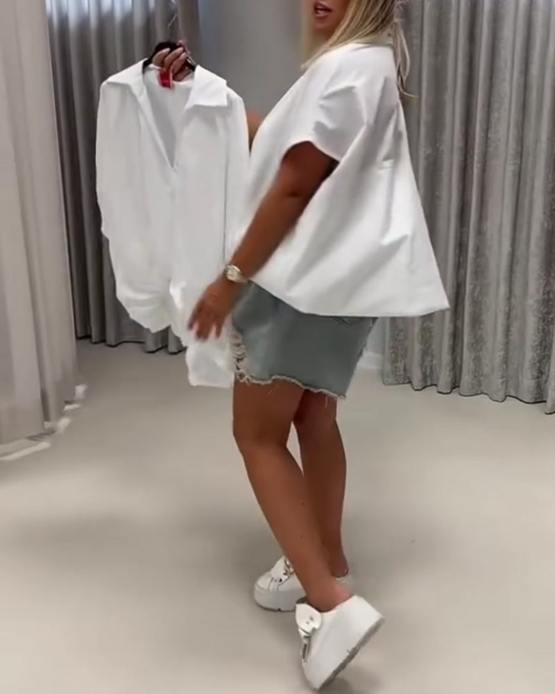 Blouse Col Coupe Loose Manche Chauve-Souris