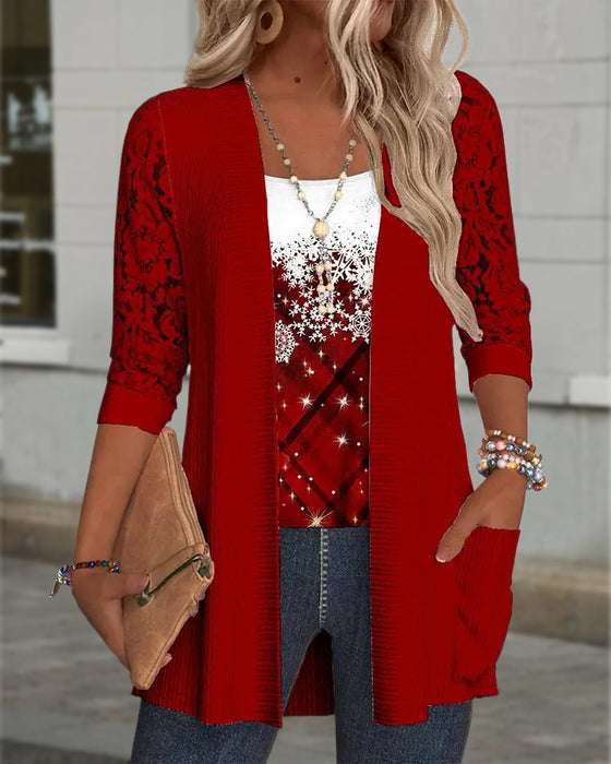 Haut Tricoté Imprimé Effet Deux-En-Un