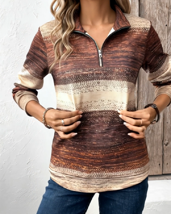 Sweat-Shirt Col Montant Demi-Zippé Dégradé