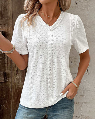 Top à manches bulles de couleur unie