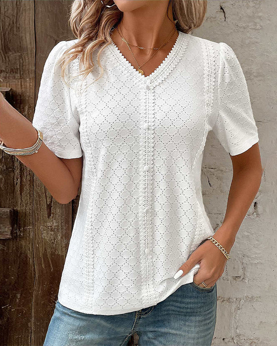 Top à manches bulles de couleur unie