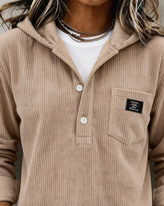 Hoodie Velours Côtelé Demi Bouton