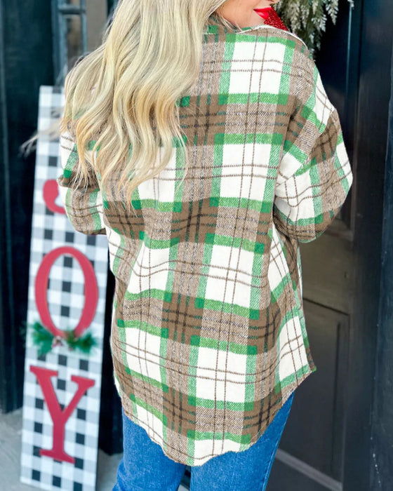 Manteau À Carreaux Laine Chemise Décontractée