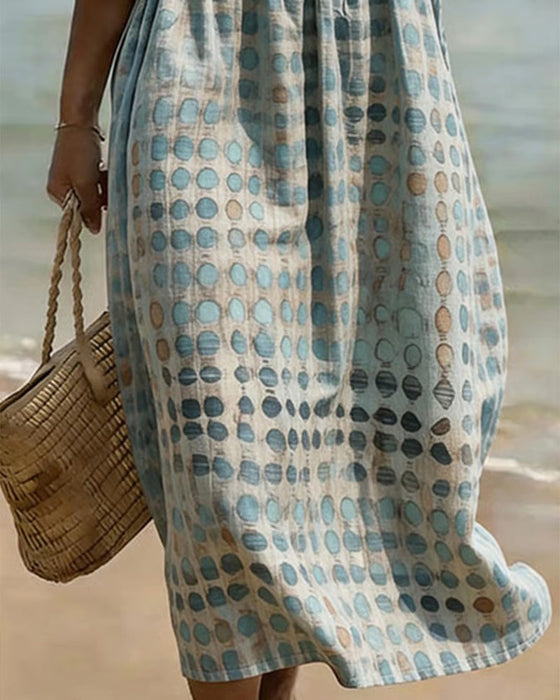 Robe Pois Col Rond Imprimé Demi-Manches