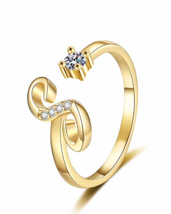 Bague Réglable Scintillante Avec Initiale Pour Femmes