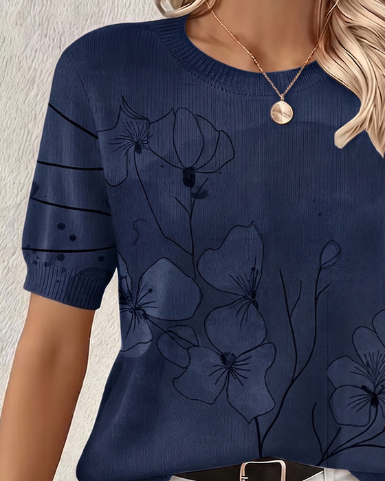 Pull-Over Imprimé Manches Courtes Col Rond