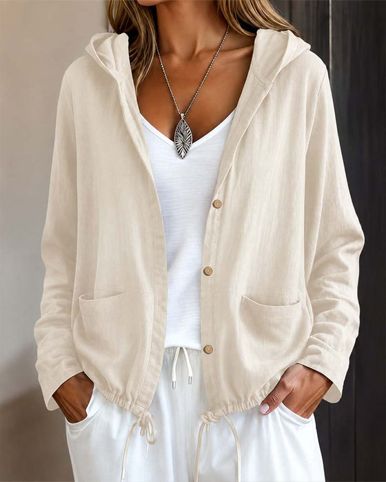 Manteau Capuche Couleur Unie Poche