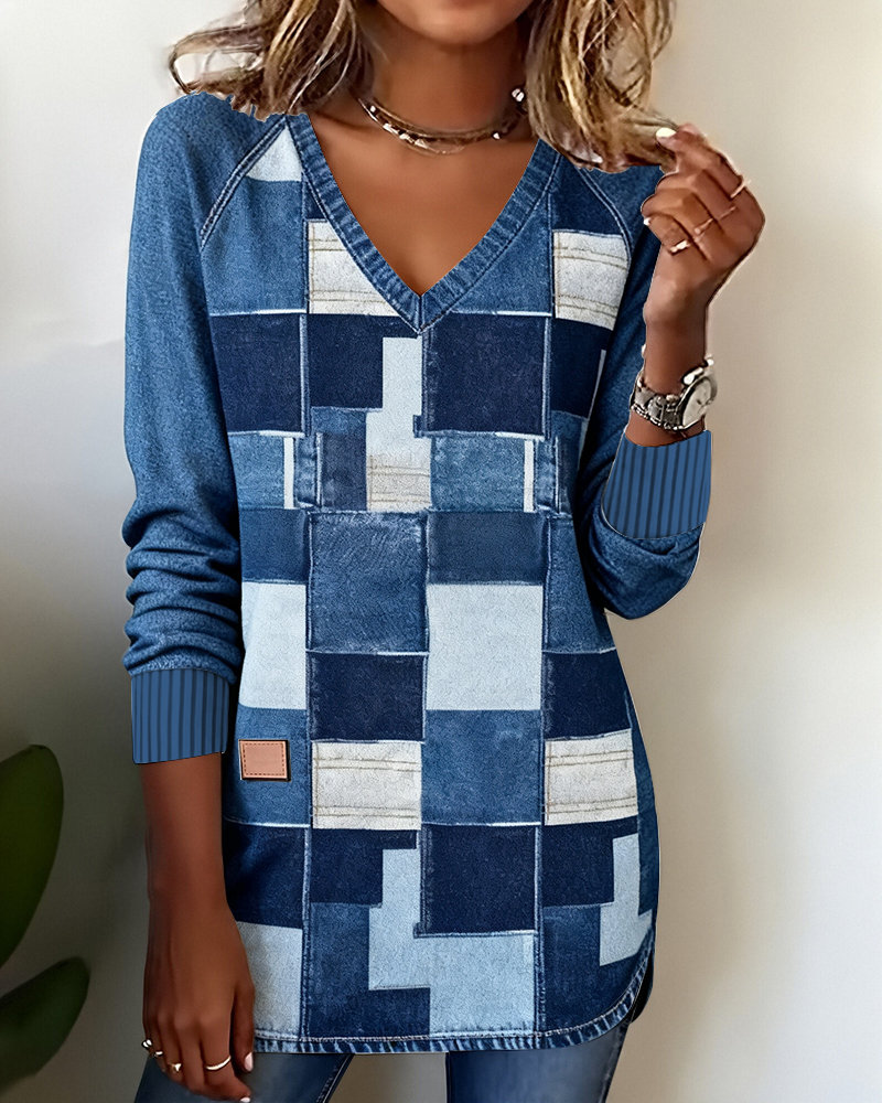 Haut Fendu À Imprimé Rétro Et Col En V