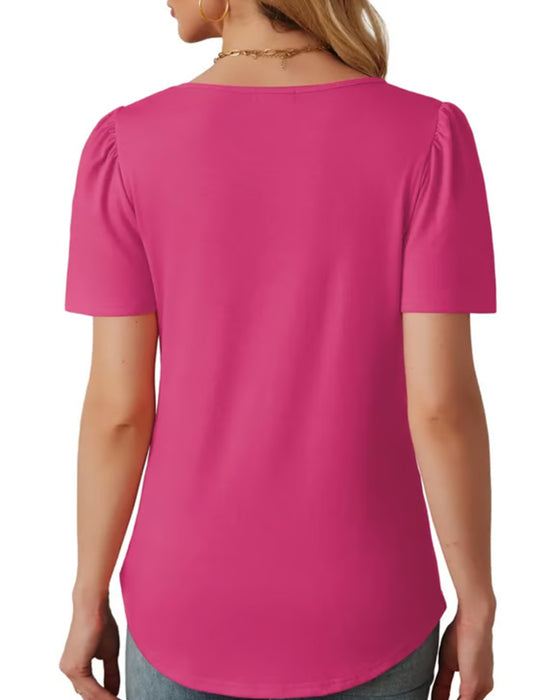 T-Shirt Plissé Ample Col Rond Manches Courtes