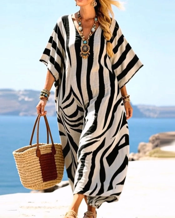Robe Col V Zèbre Lâche Vacances