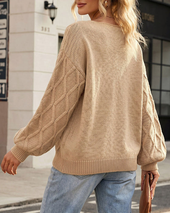 Pullover Manche Lanterne Argyle Mode Tricoté
