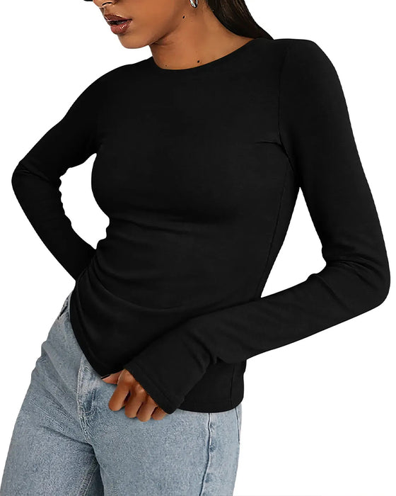 T-Shirt Col Rond Slim Fit Manches Longues Unie