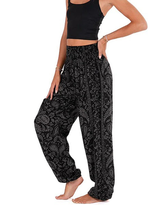 Pantalon Imprimé Style Ethnique À Poches Et Jambes Larges
