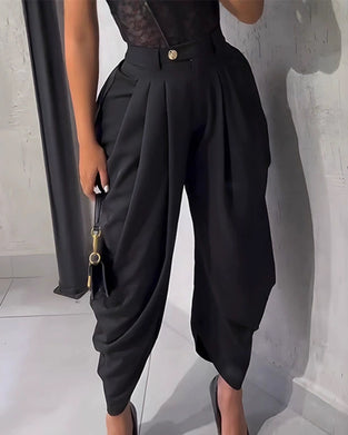 Pantalon Décontracté Unie Poche Sac En Papier Court