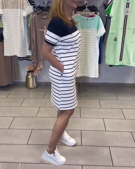 Robe Col Rond Décontracté Rayé