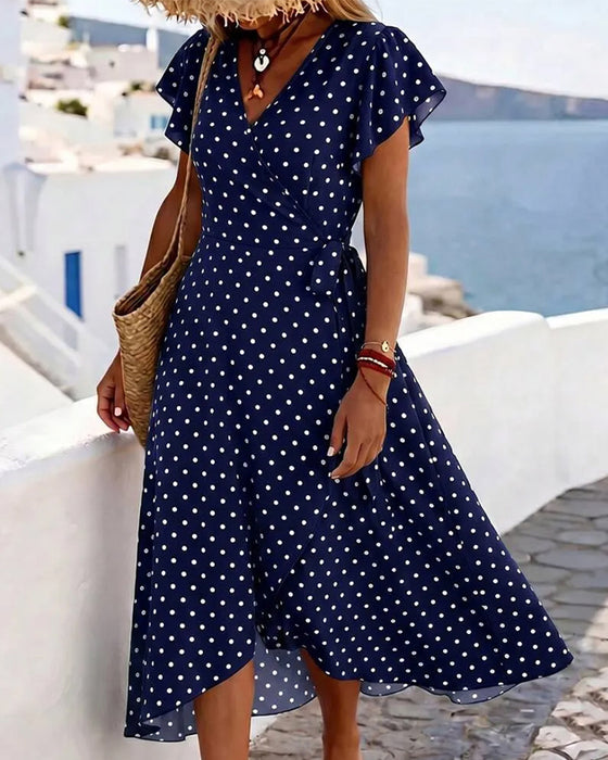 Robe Col En V À Pois Volant Taille