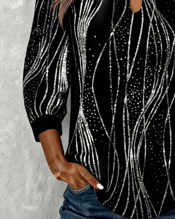 Haut Tendance À Imprimé Linéaire Et Encolure