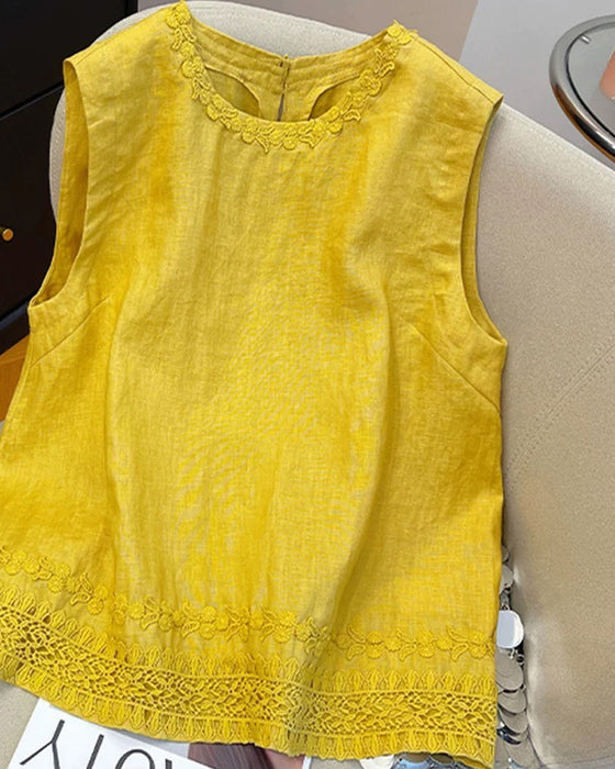 Tank Top Col Rond Bordure Brodée