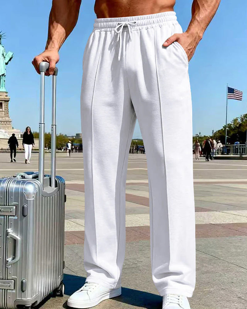 Pantalon Homme Taille Élastique Cordon Jambe Droite