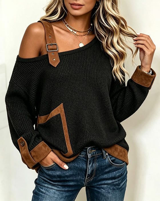 Blouse Épaules Dénudées Col Asymétrique Spliced