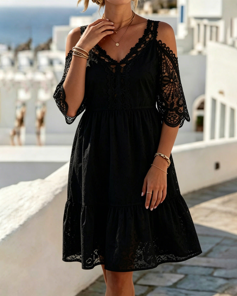 Robes Dentelle Off-Shoulder À Volants Court