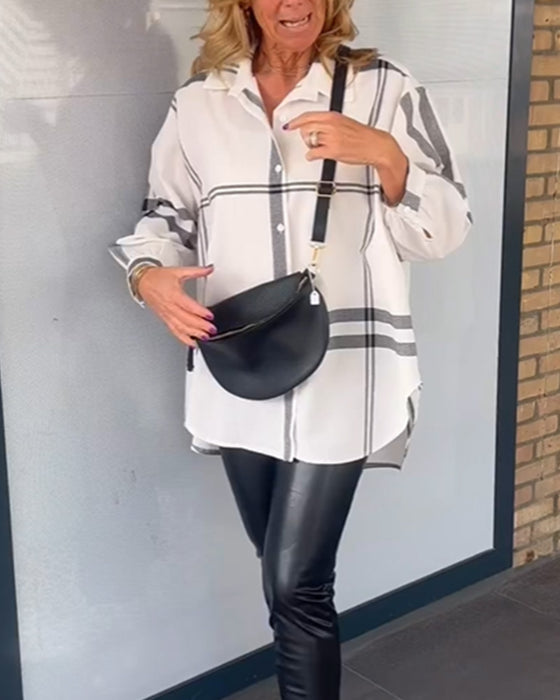 Chemise décontractée à carreaux à revers