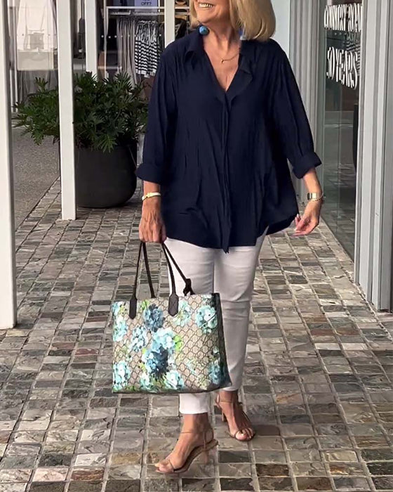 Blouse ample de couleur unie à revers