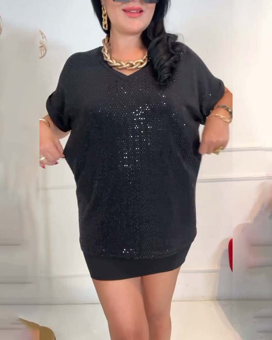 Blouse Décolletée en V Pailletée Élégante