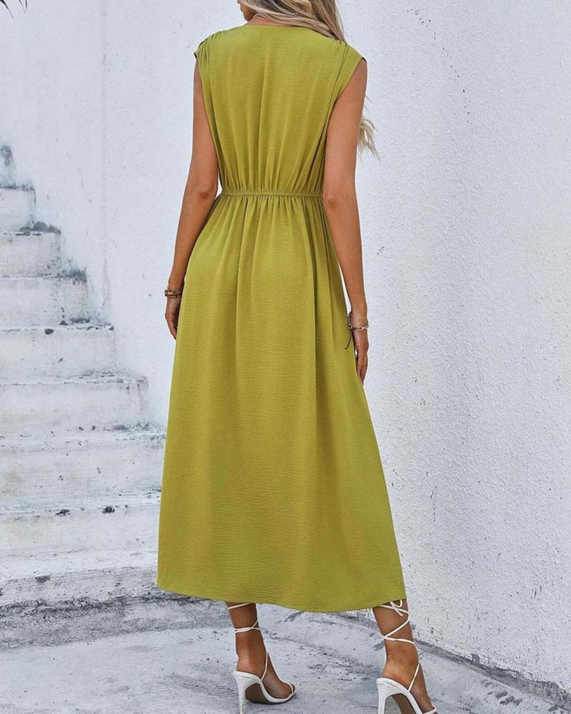 Robe Unie Taille Cintrée Nœud