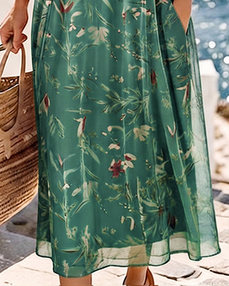 Robe Floral Encolure Ronde Maxi