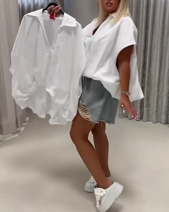 Blouse Col Coupe Loose Manche Chauve-Souris