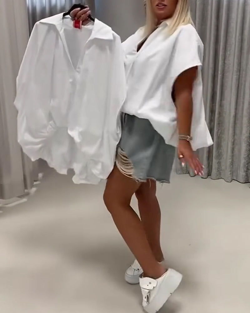 Blouse Col Coupe Loose Manche Chauve-Souris
