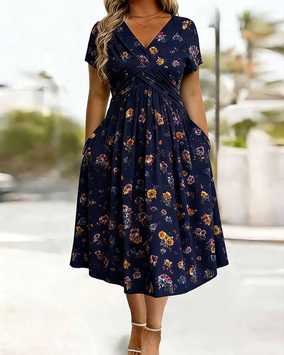 Robe Florale Twist Manche Courte