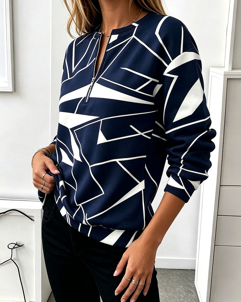 Sweatshirt Décontracté Fermeture Éclair Manches Longues