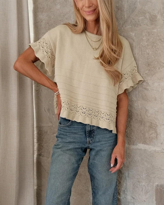 Blouse Col Rond Ourlet Volanté Découpe