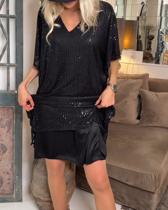 Robe À Col En V À Paillettes Décontractée