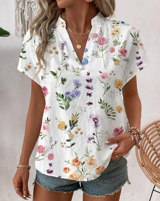 Blouse Imprimé Fleuri Manches Courtes