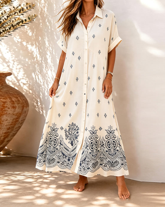 Robe Col De Chemise Imprimé Boutonné