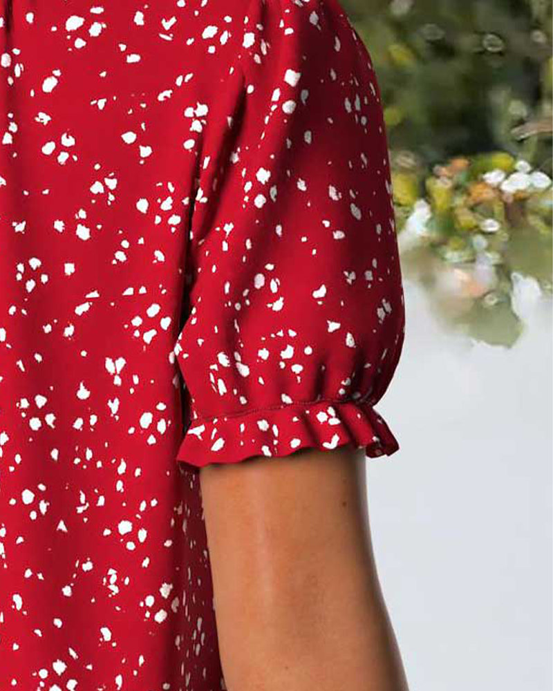 Blouse Col En V Plissée Petit Fleuri