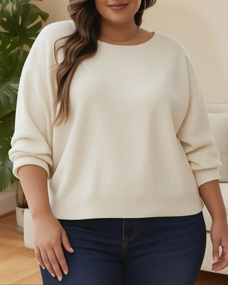 Pullover Col-Rond Drop-Épaule Unie Ample