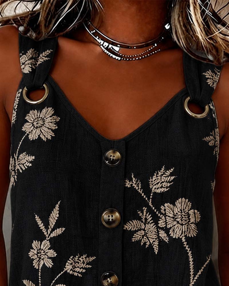Débardeur Florale Camisole Anneau Métallique