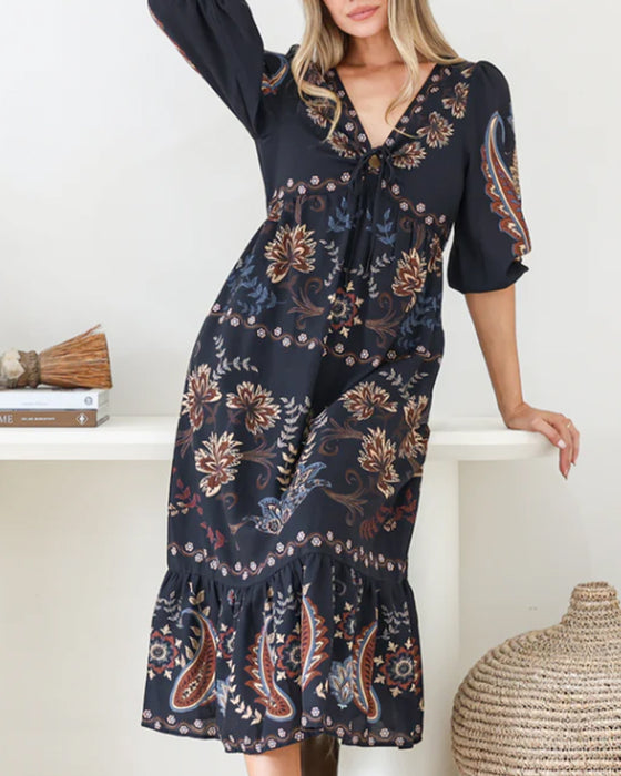 Robe Col V Manche Ballon