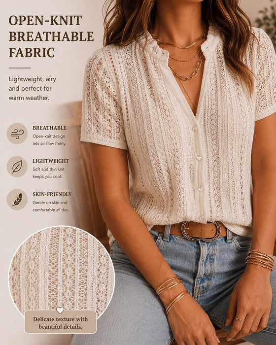 Blouse Découpée Cardigan Manches Courtes