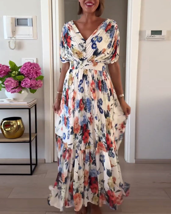 Robe élégante plissée à imprimé floral coloré