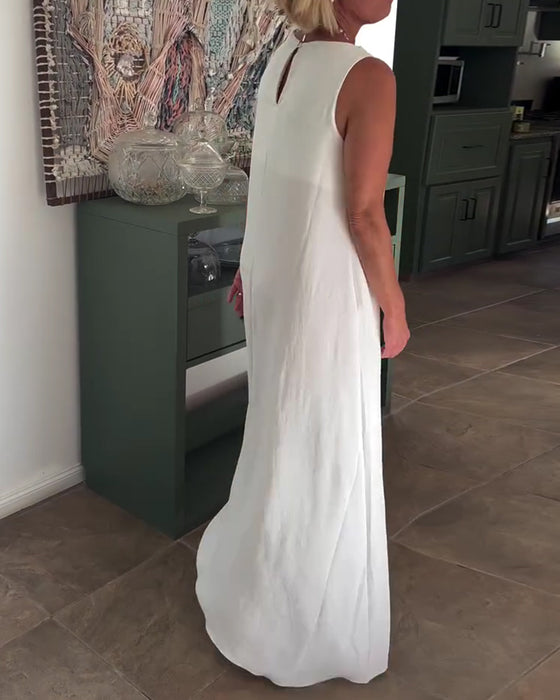 Robe Sans Manches Loose Drapée Longue