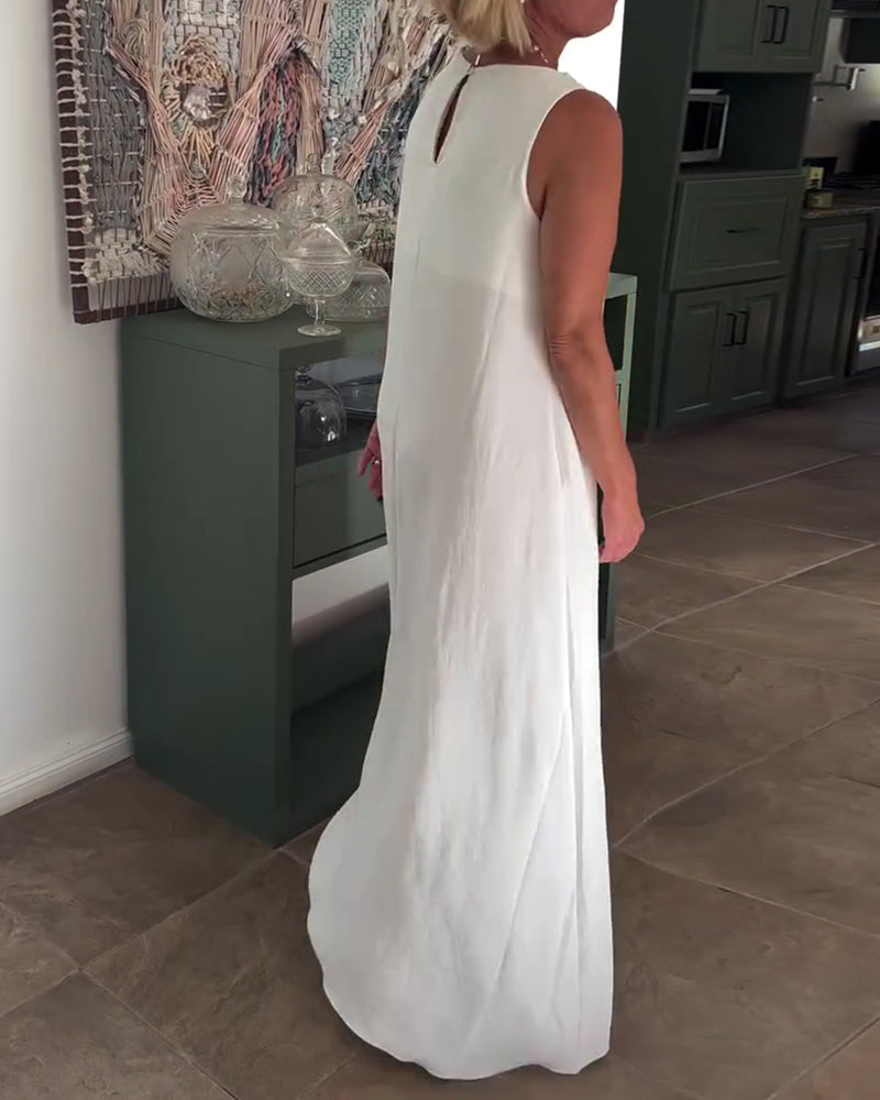 Robe Sans Manches Loose Drapée Longue